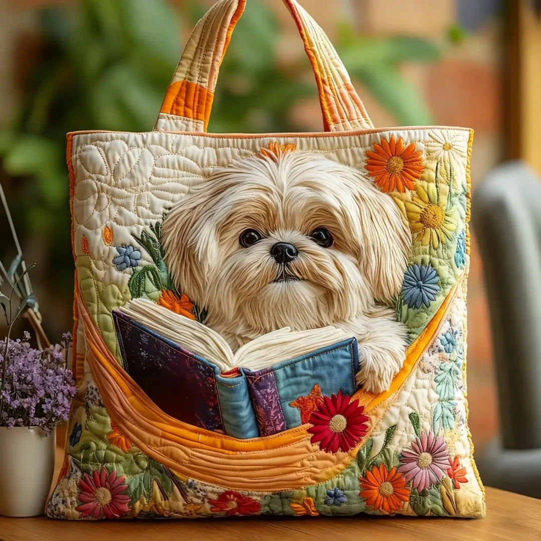 Handwerkstasche – Shih Tzu, Bücher und Blumen