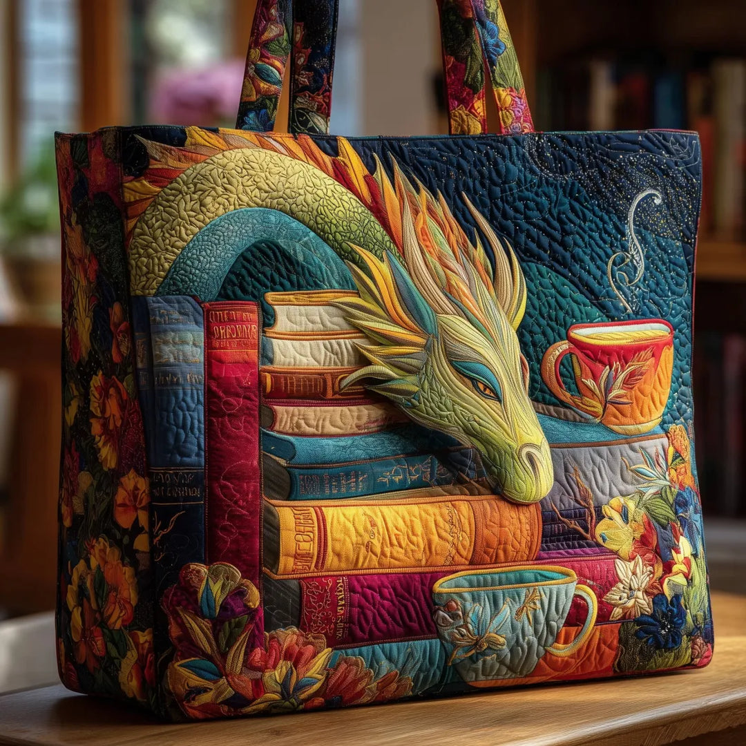 Handwerkstasche – Drache mit Buch und Tasse