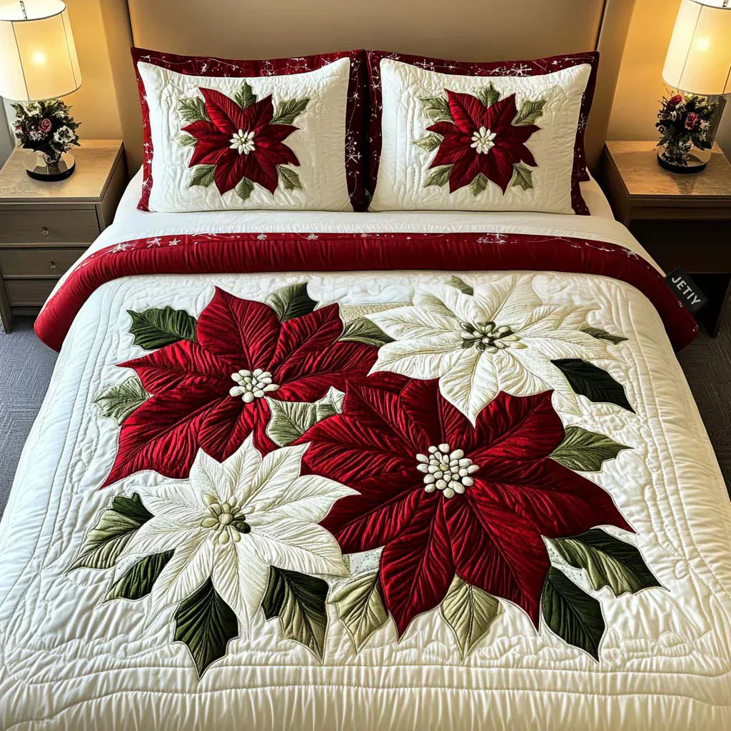 3-teiliges Steppbett-Set – Winterlicher Weihnachtsstern