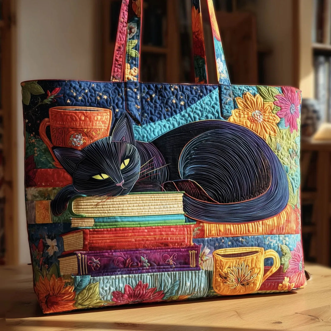 Handwerkstasche – Schwarze Katze, Buch und Tasse