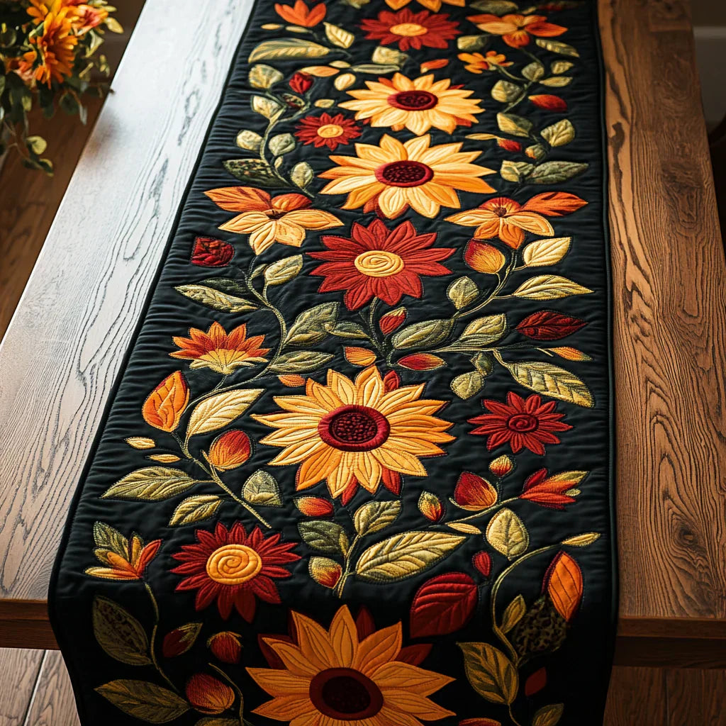 Quilt-Tischläufer mit herbstlichem Sonnenblumenmuster