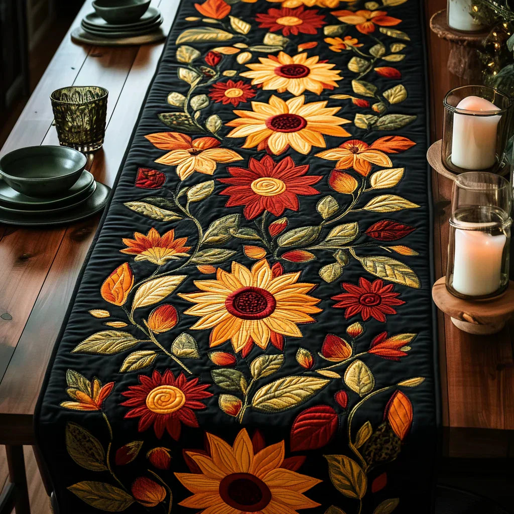 Quilt-Tischläufer mit herbstlichem Sonnenblumenmuster