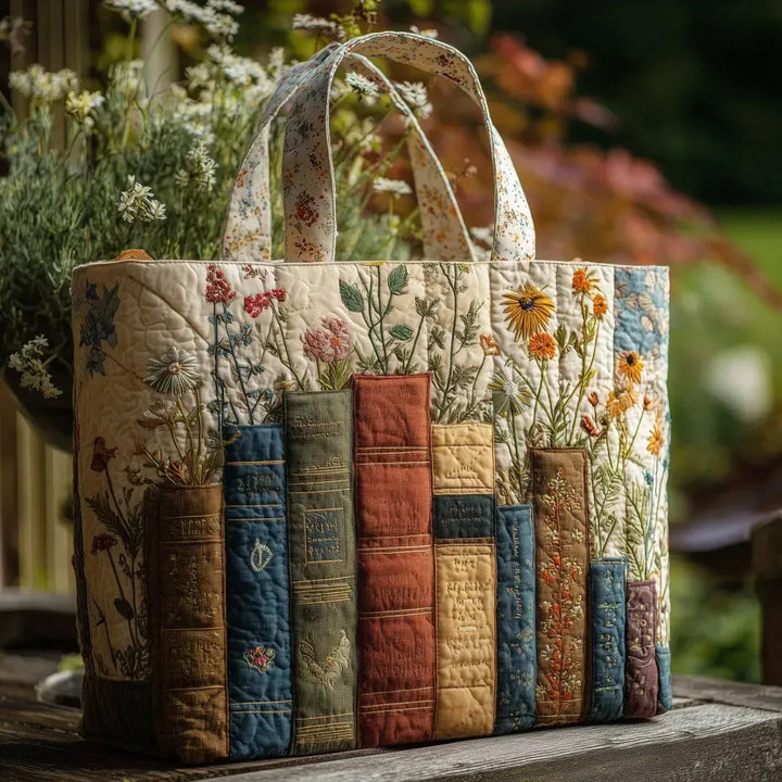 Gesteppte Handwerkstasche – Bücher-und-Blumen-Kollektion