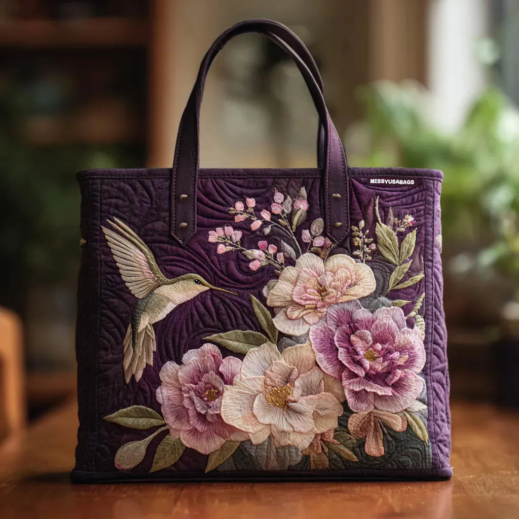 Gesteppte Handwerkstasche – Kolibri & Orchidee