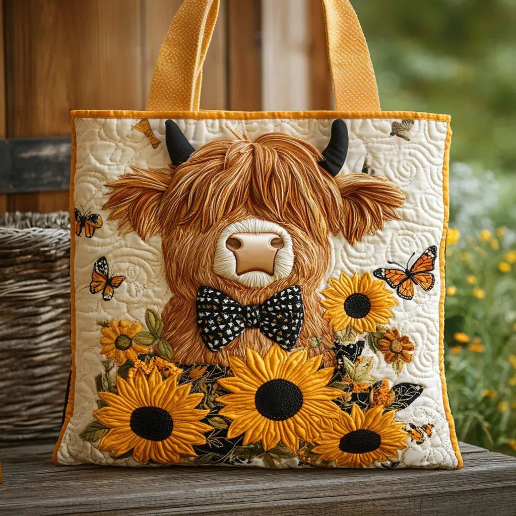 Quilt-Tote-Bag – Hochlandrind und Sonnenblume