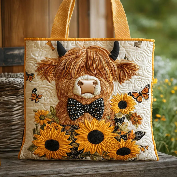 Quilt-Tote-Bag – Hochlandrind und Sonnenblume