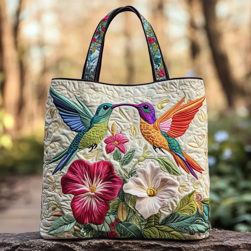 Quilt-Tasche – Kolibri und weisse Blume