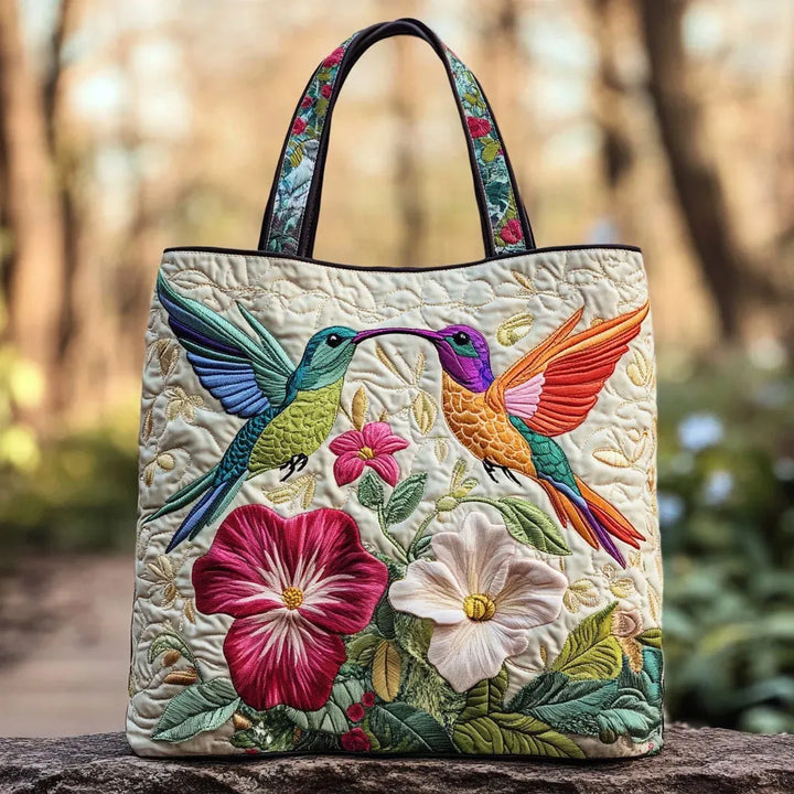 Quilt-Tasche – Kolibri und weisse Blume