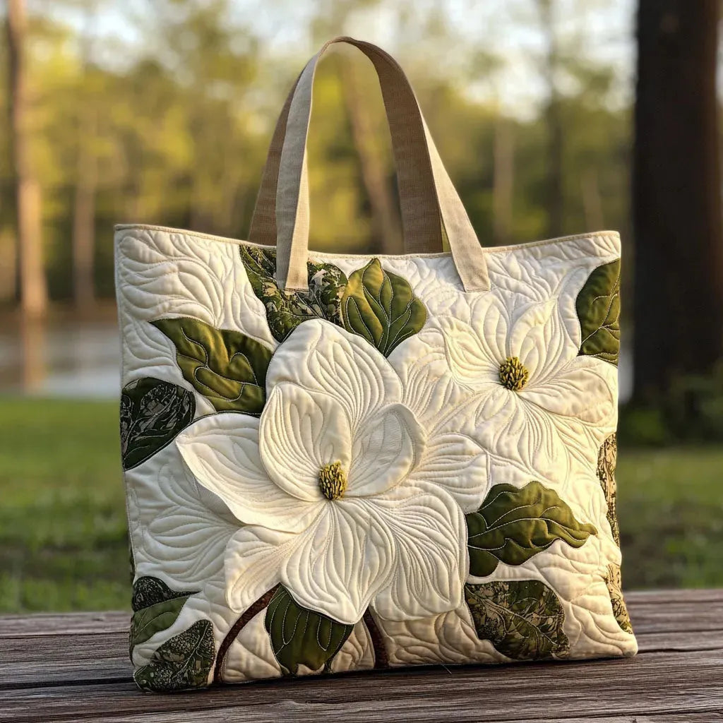 Gesteppte Handwerkstasche – Elegante weisse Lilie