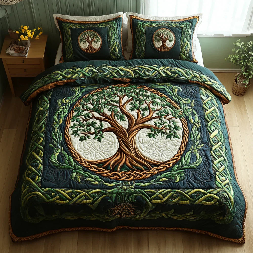 3-teiliges Steppbett-Set – Baum-des-Lebens-Design