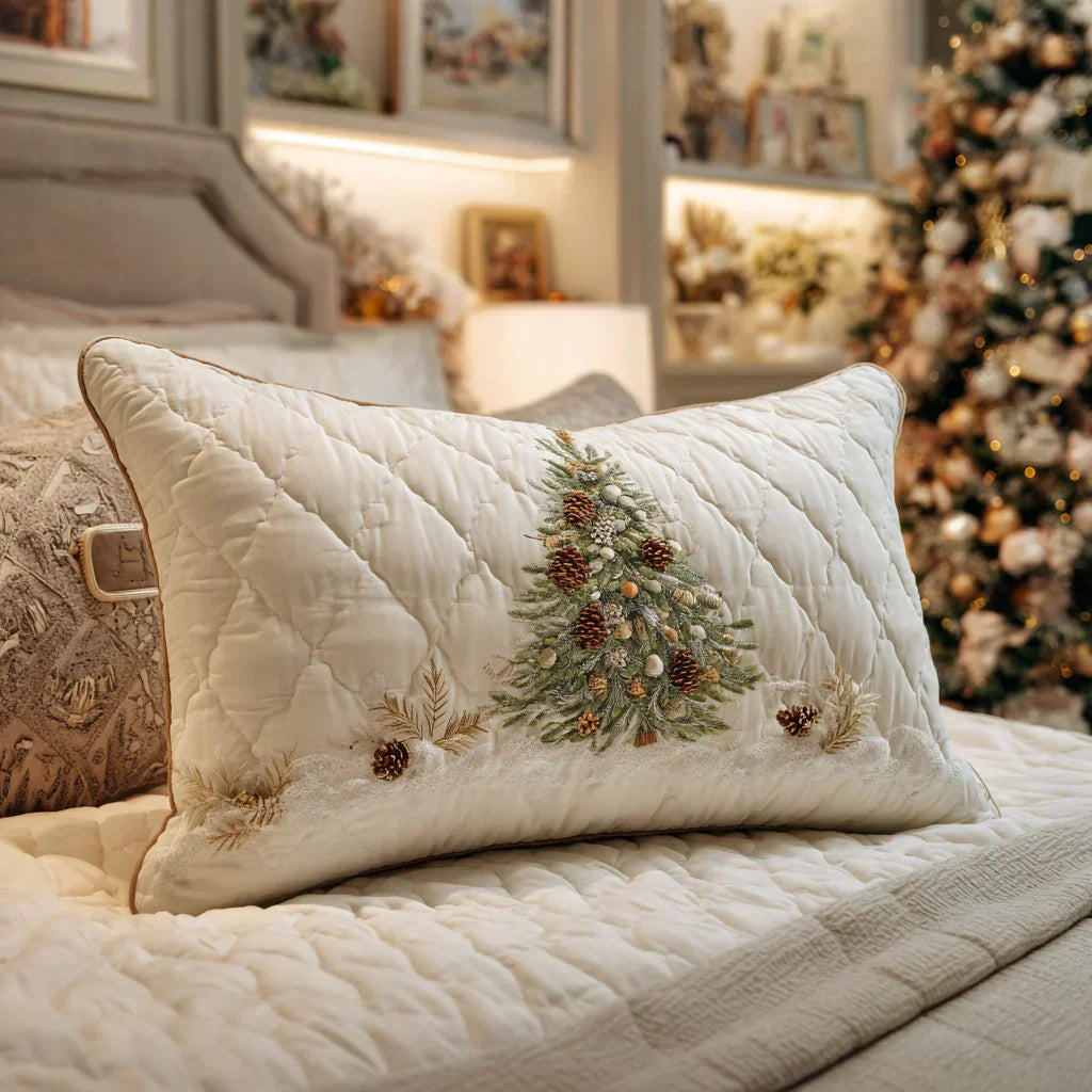 Quilt-Kissenbezug – Schneebedecktes Schutzhaus