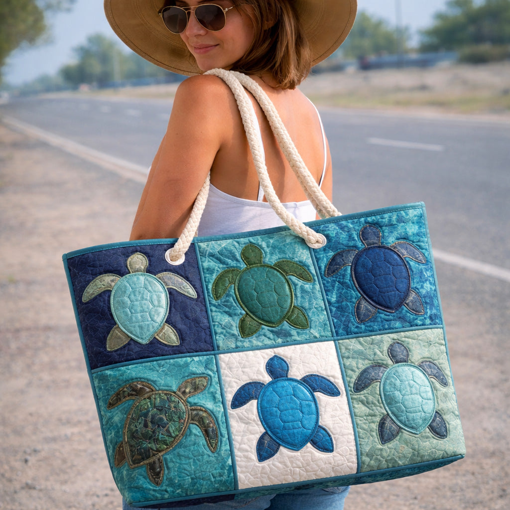 Handgefertigte Strandtasche „Azurblaue Schildkröte"