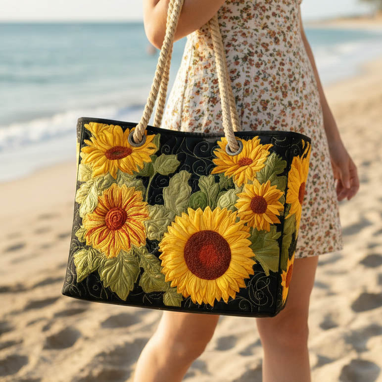 Handgefertigte Strandtasche mit Sonnenblumen-Design