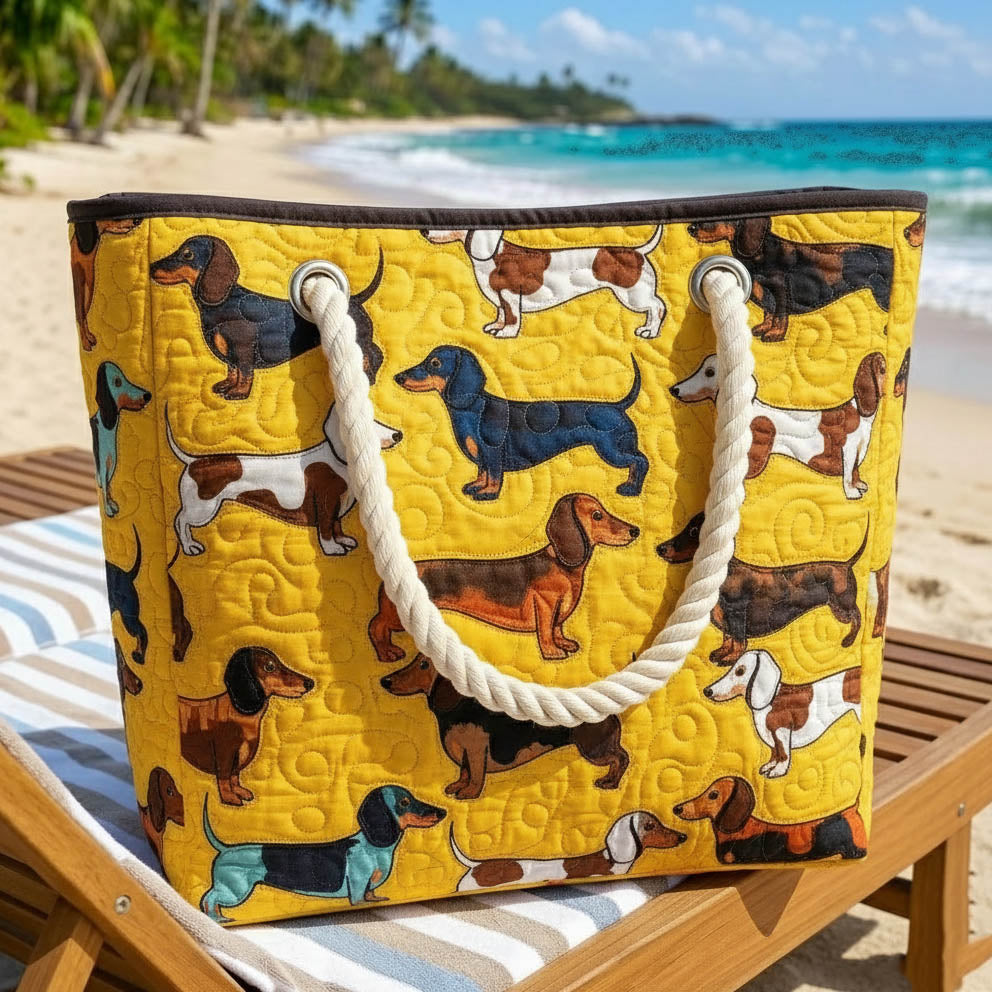 Handgefertigte Strandtasche mit Dackel-Design