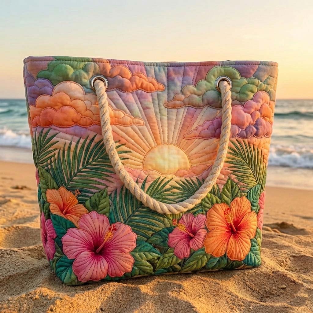 Handgefertigte Strandtasche „Tropischer Sonnenaufgang"