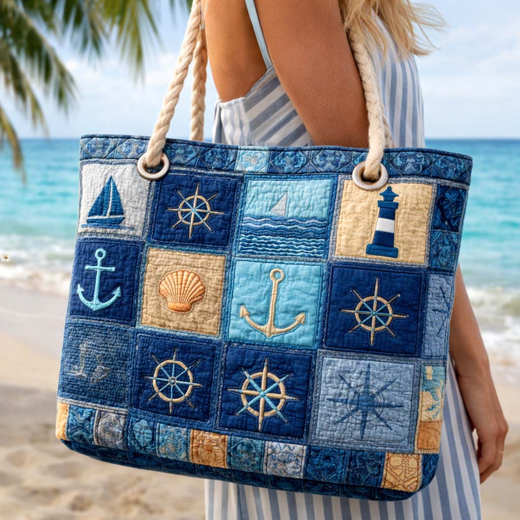 Handgefertigte Strandtasche in Marineblau