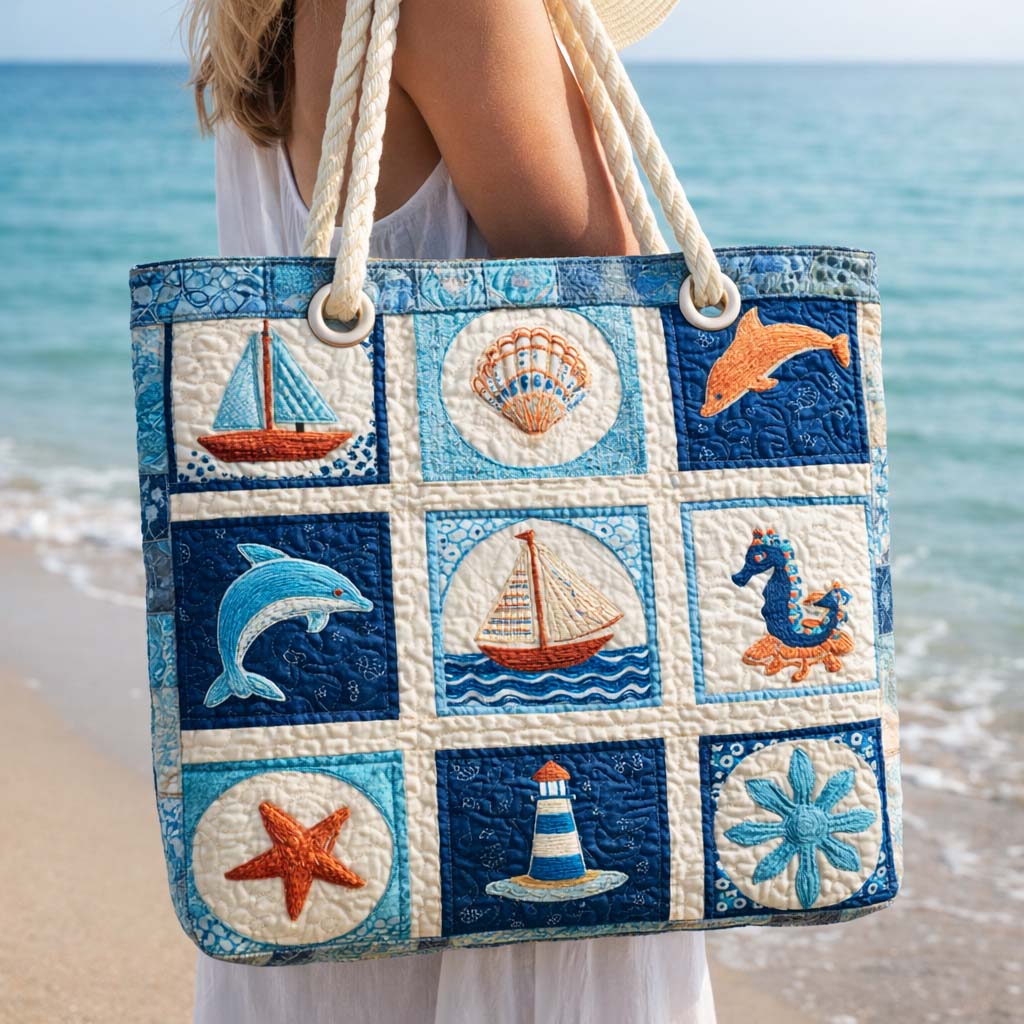 Handgefertigte Strandtasche mit Meerestier-Design