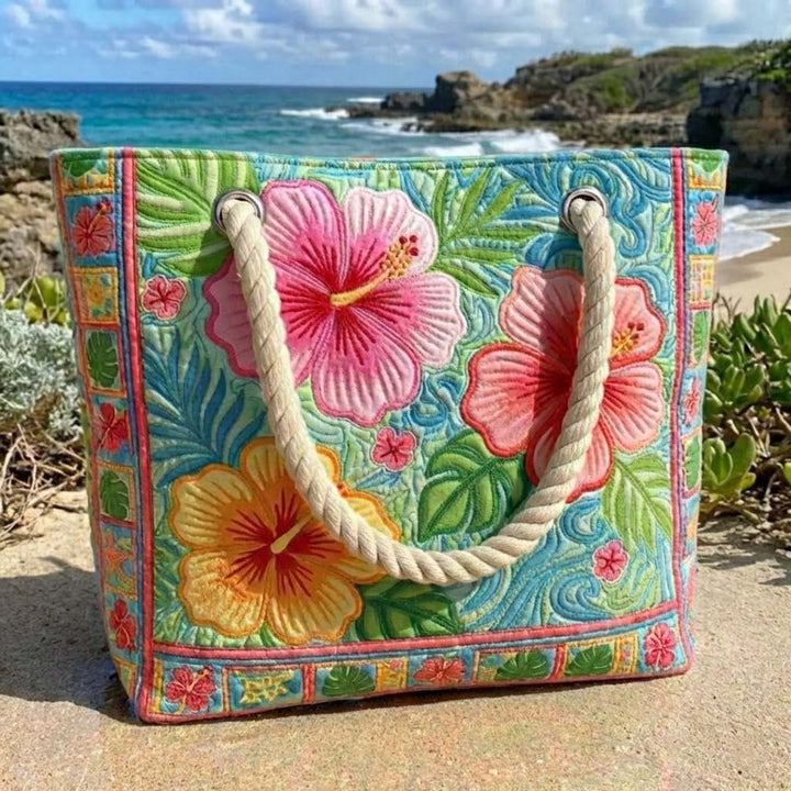 Handgefertigte Strandtasche „Tropische Blume"