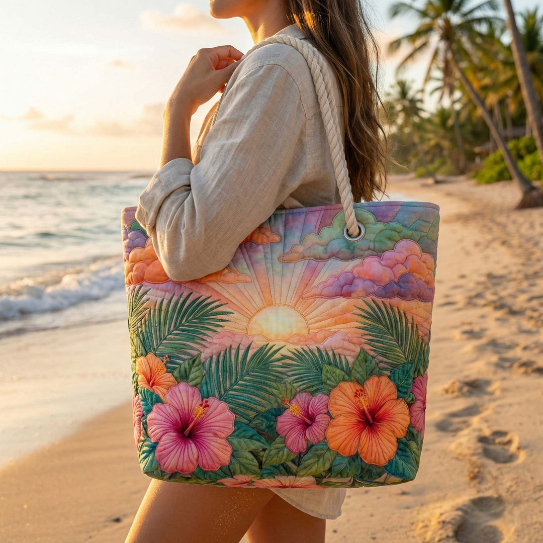 Handgefertigte Strandtasche „Tropischer Sonnenaufgang"