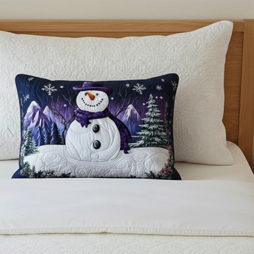 Quilt-Kissenbezug mit violettem Schneemann-Design