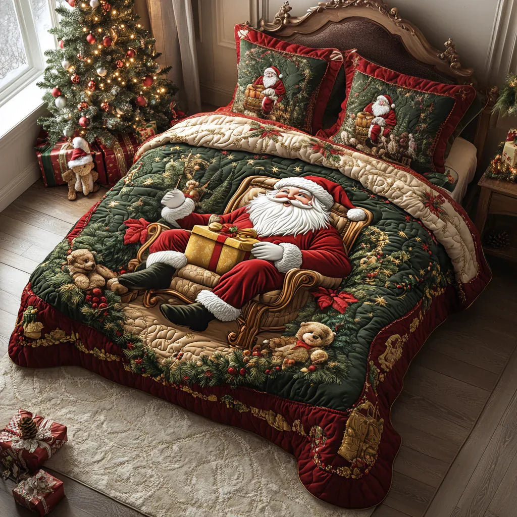 3-teiliges Steppbett-Set – Weihnachtsmann-Zauber