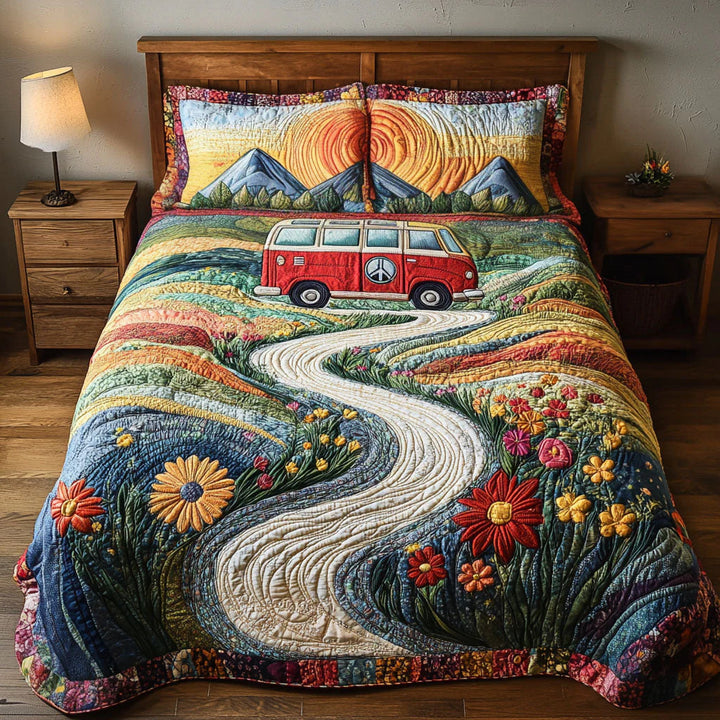3-teiliges Steppbett-Set im Vintage-Reise-Design