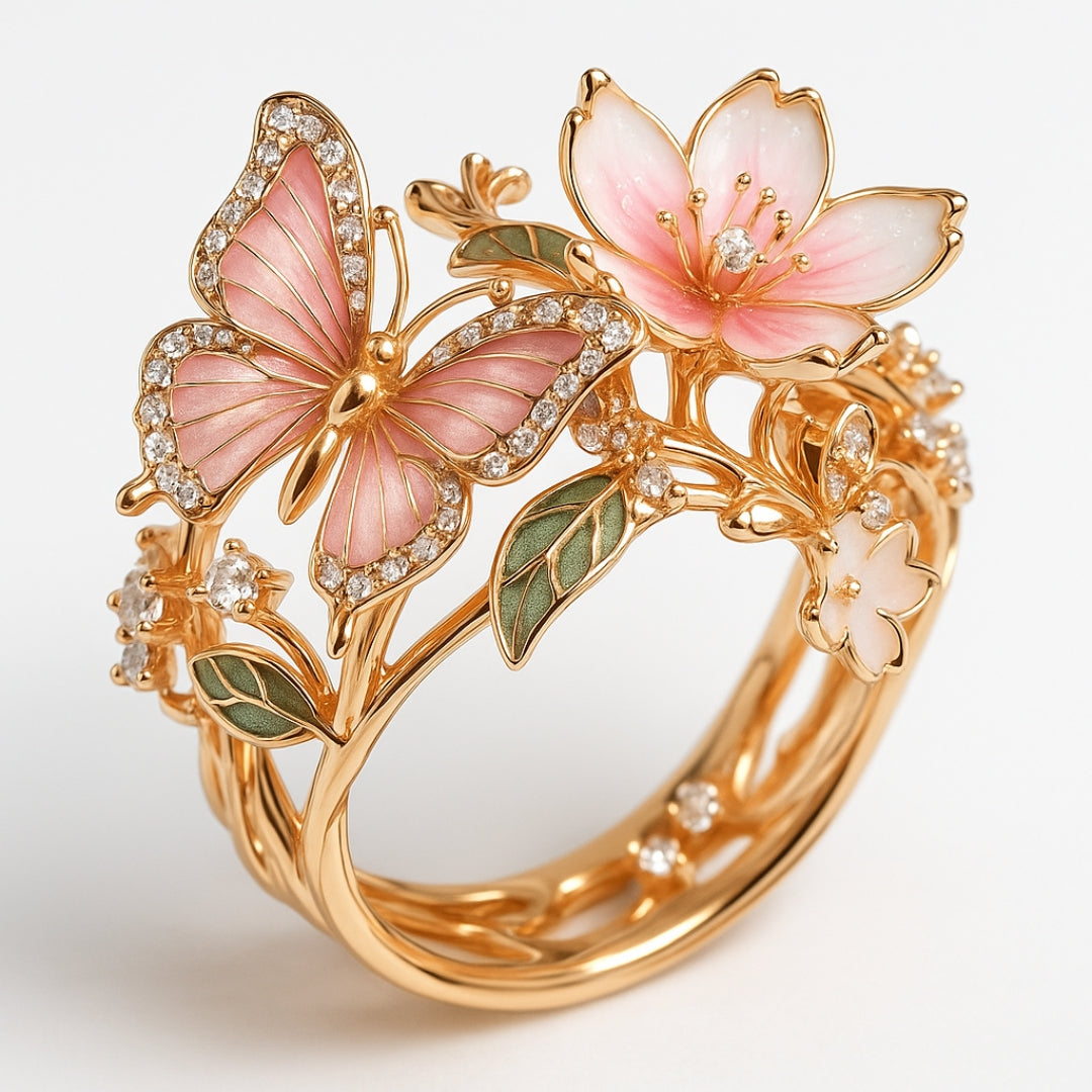 Zirkonia-Ring im Schmetterlingsdesign mit natürlichem Glanz