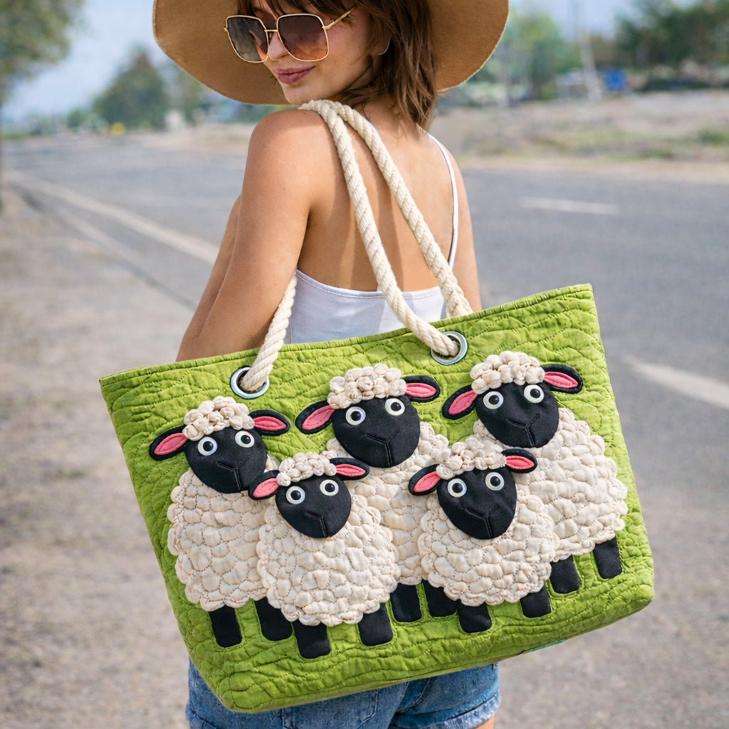 Handgefertigte Strandtasche „Schafhimmel"