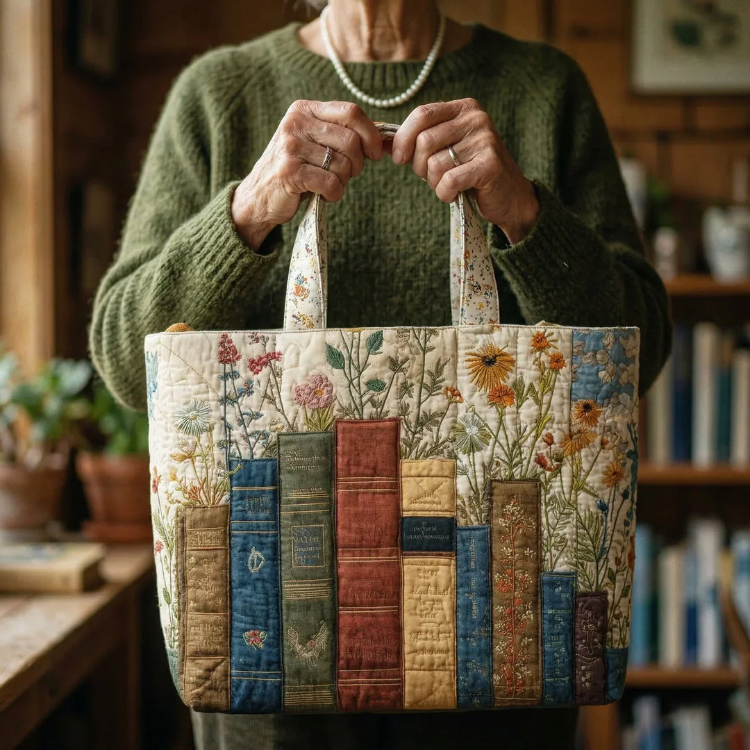 Gesteppte Handwerkstasche – Bücher-und-Blumen-Kollektion