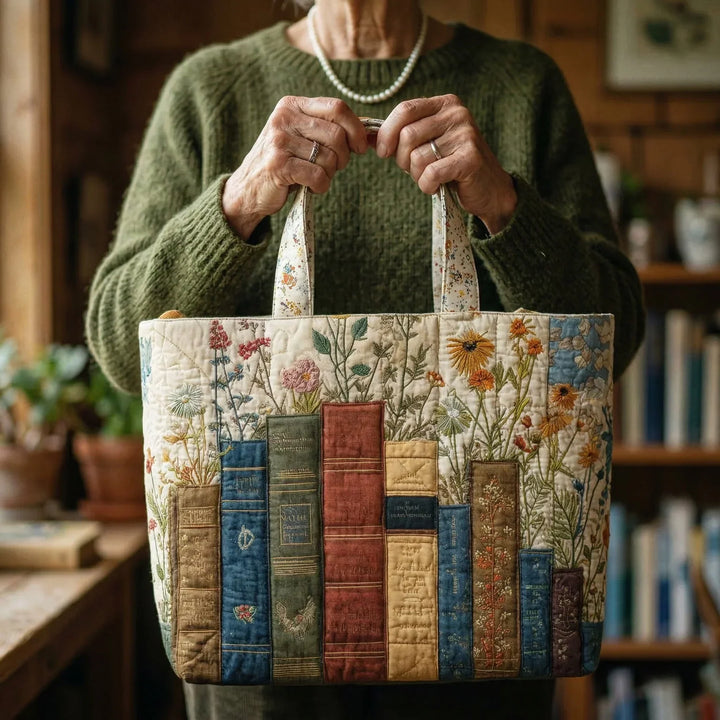 Gesteppte Handwerkstasche – Bücher-und-Blumen-Kollektion