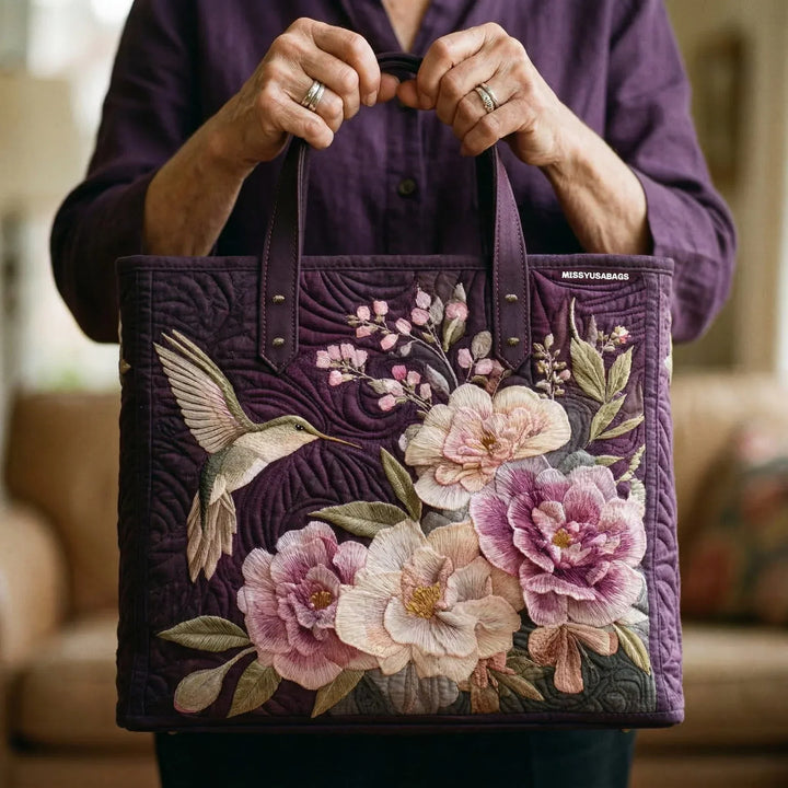 Gesteppte Handwerkstasche – Kolibri & Orchidee