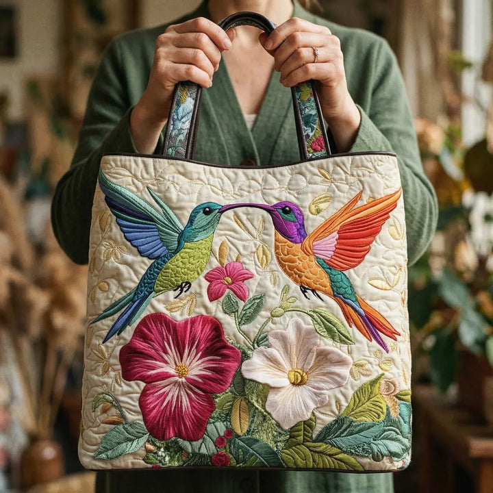 Quilt-Tasche – Kolibri und weisse Blume