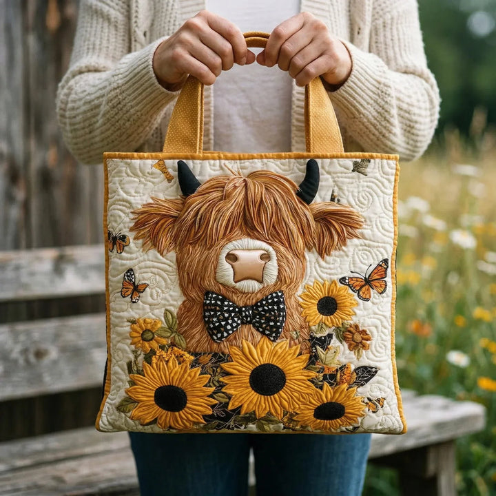 Quilt-Tote-Bag – Hochlandrind und Sonnenblume