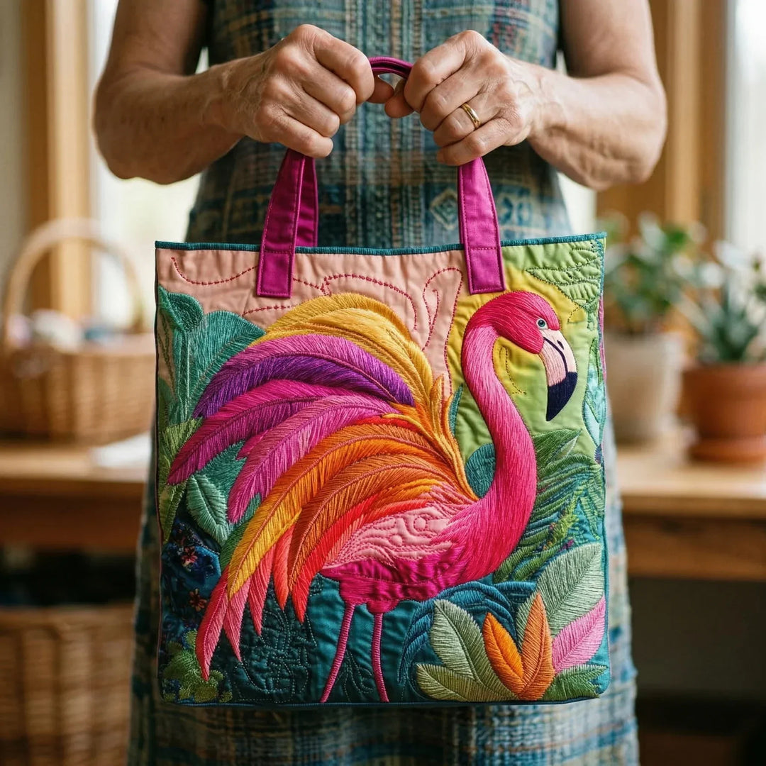 Quilt-Tasche – Regenbogen-Flamingo