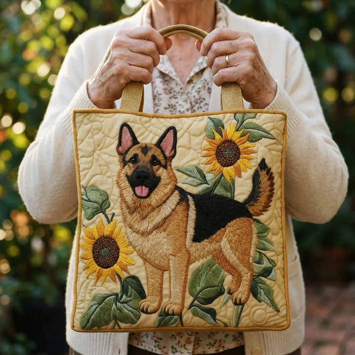 Handwerkstasche – Blumen und Deutscher Schäferhund