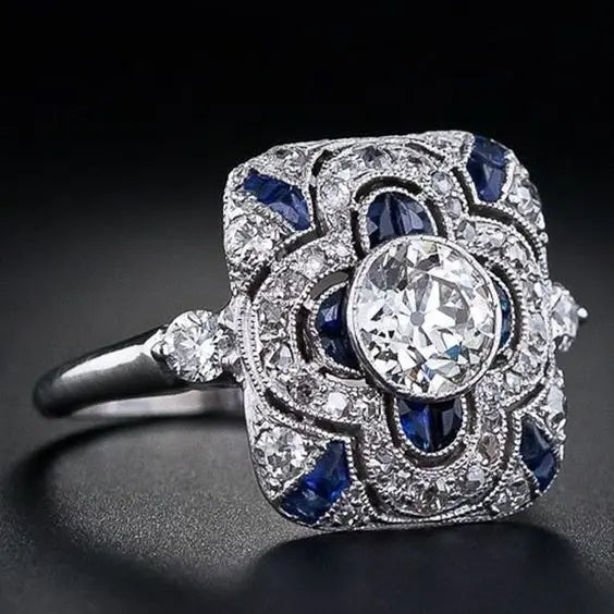 Retro-Silberring mit blauem Zirkonia