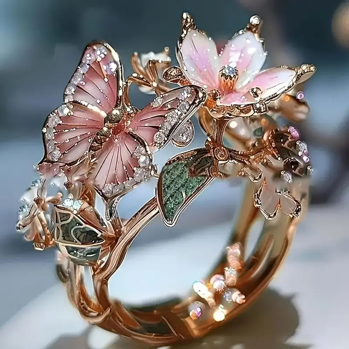 Zirkonia-Ring im Schmetterlingsdesign mit natürlichem Glanz