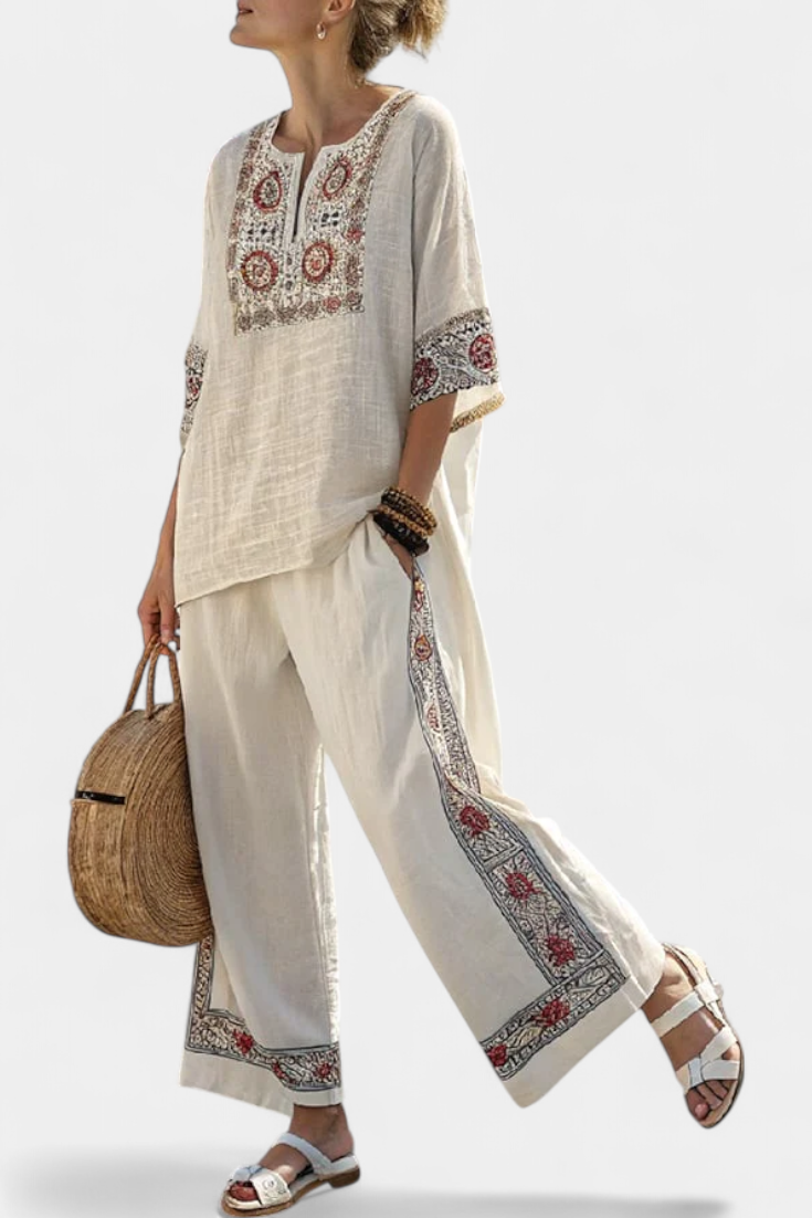 Sommer-Outfit aus gewebtem Stoff