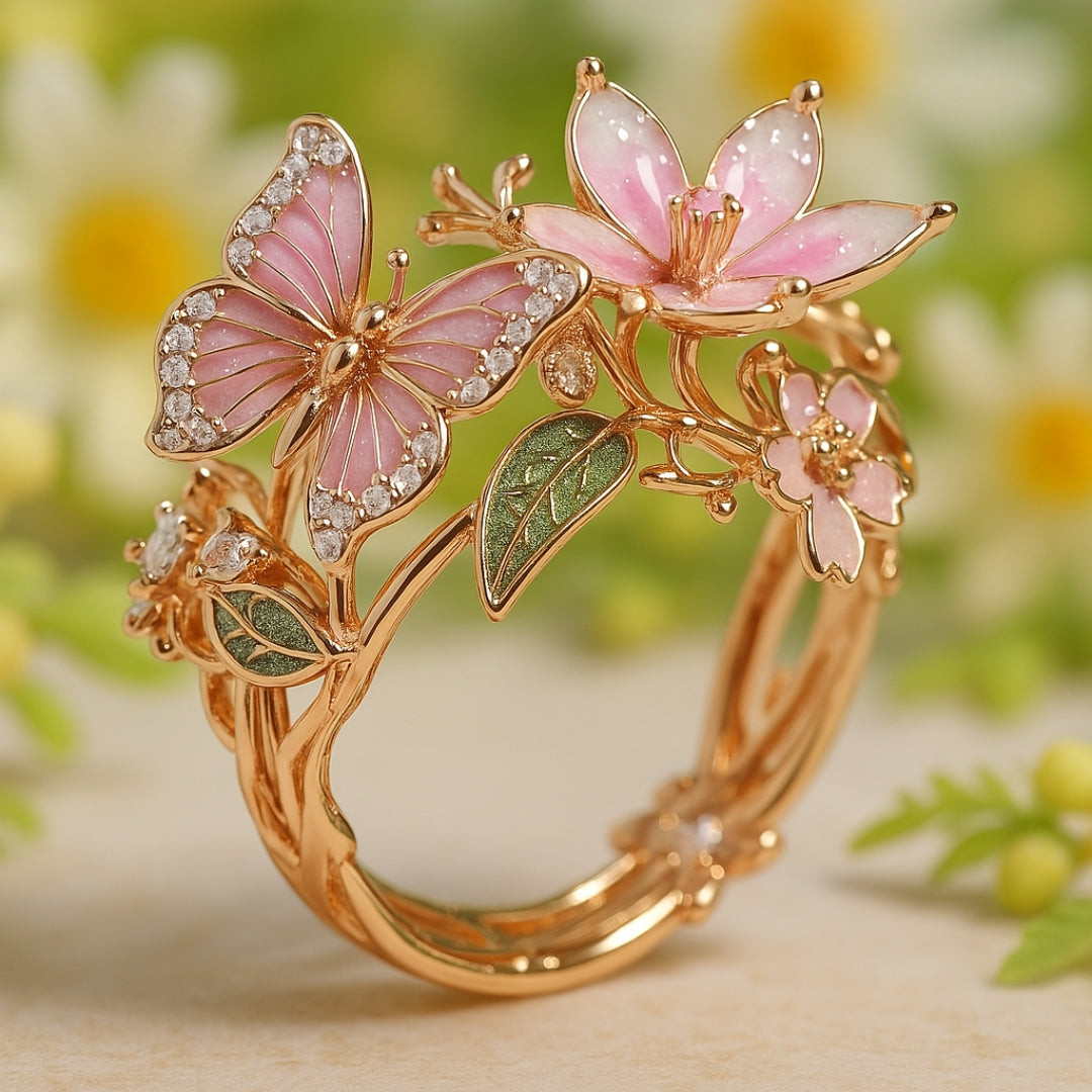 Zirkonia-Ring im Schmetterlingsdesign mit natürlichem Glanz